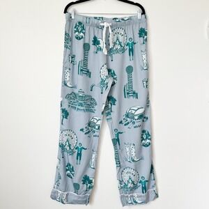 Katie Kime Dallas Texas Toile State Fair Pajama Pants Womens Medium Blue Green